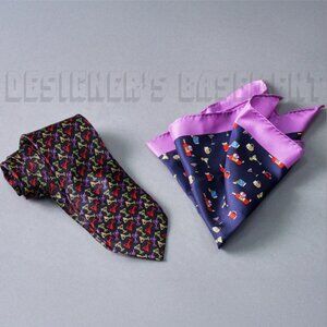 Robert Graham festive Martini Tie and Cocktail Pocket Square Set NWT + Gift Box